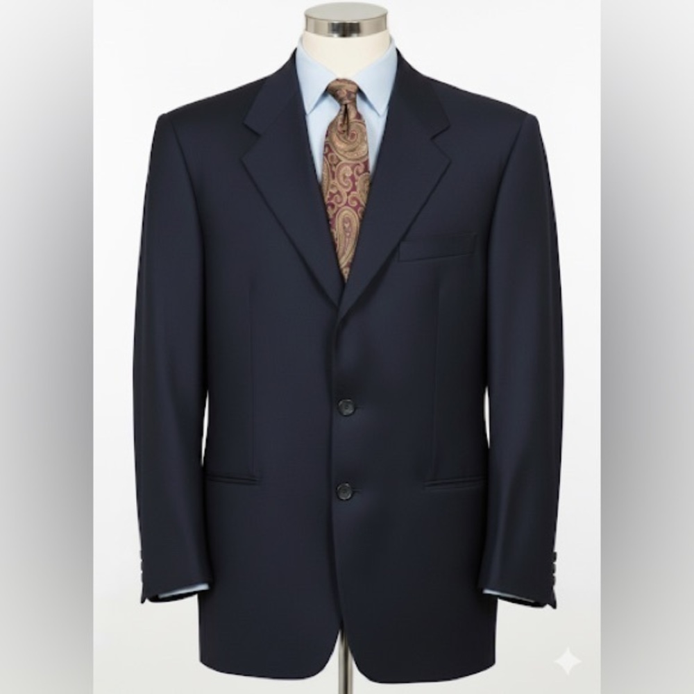 ARMANI COLLEZIONI Vintage Navy Blue Wool Three-Button Classic Blazer Jacket